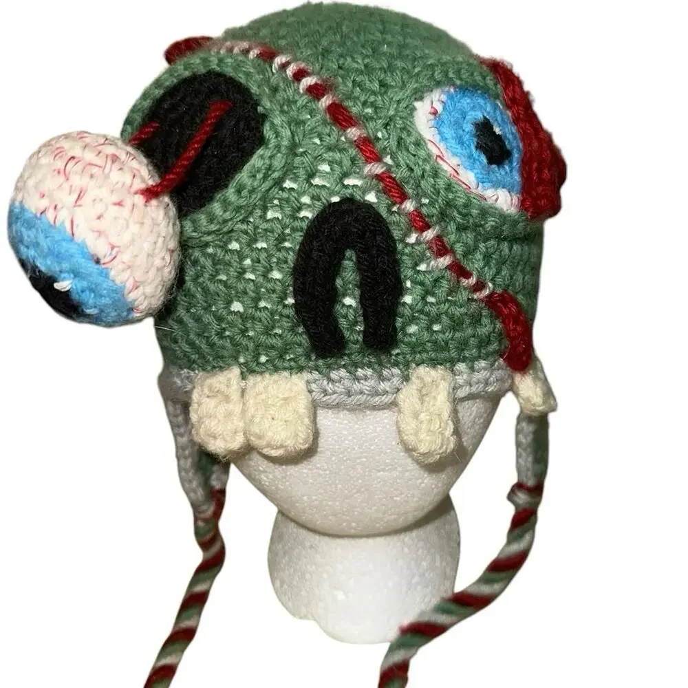 Laurel & Honey Crochet Zombie Beanie Earflap Hat Handmade Monster Cap